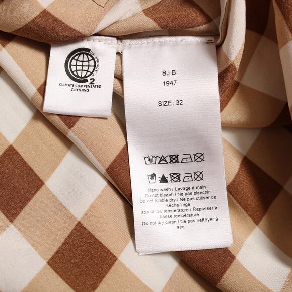 Ganni Brown & Cream Silk Check Shirt Button Down Plaid Oversized Size 32 XXS - Picture 7 of 12